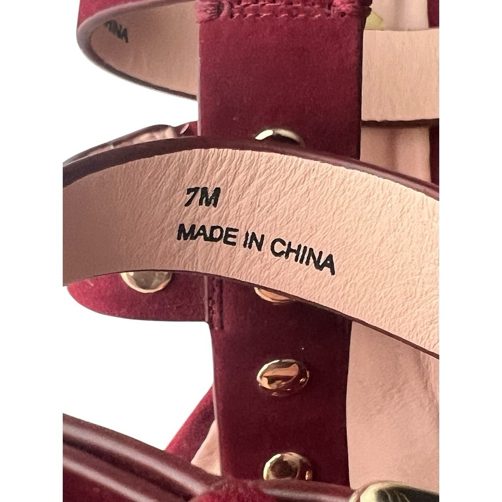 Kate Spade Burgundy Suede Studded Sandals 7M Block Heel Strappy Boho Chic - Picture 4 of 10